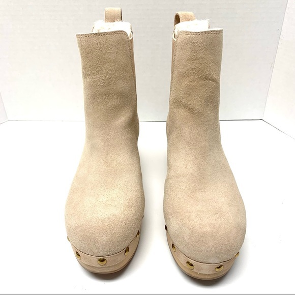 NWOT J. Crew Faux Fur‎ Lined Chelsea Clog Studded Boot Suede Bronzed Clay Size 5 - Picture 3 of 9